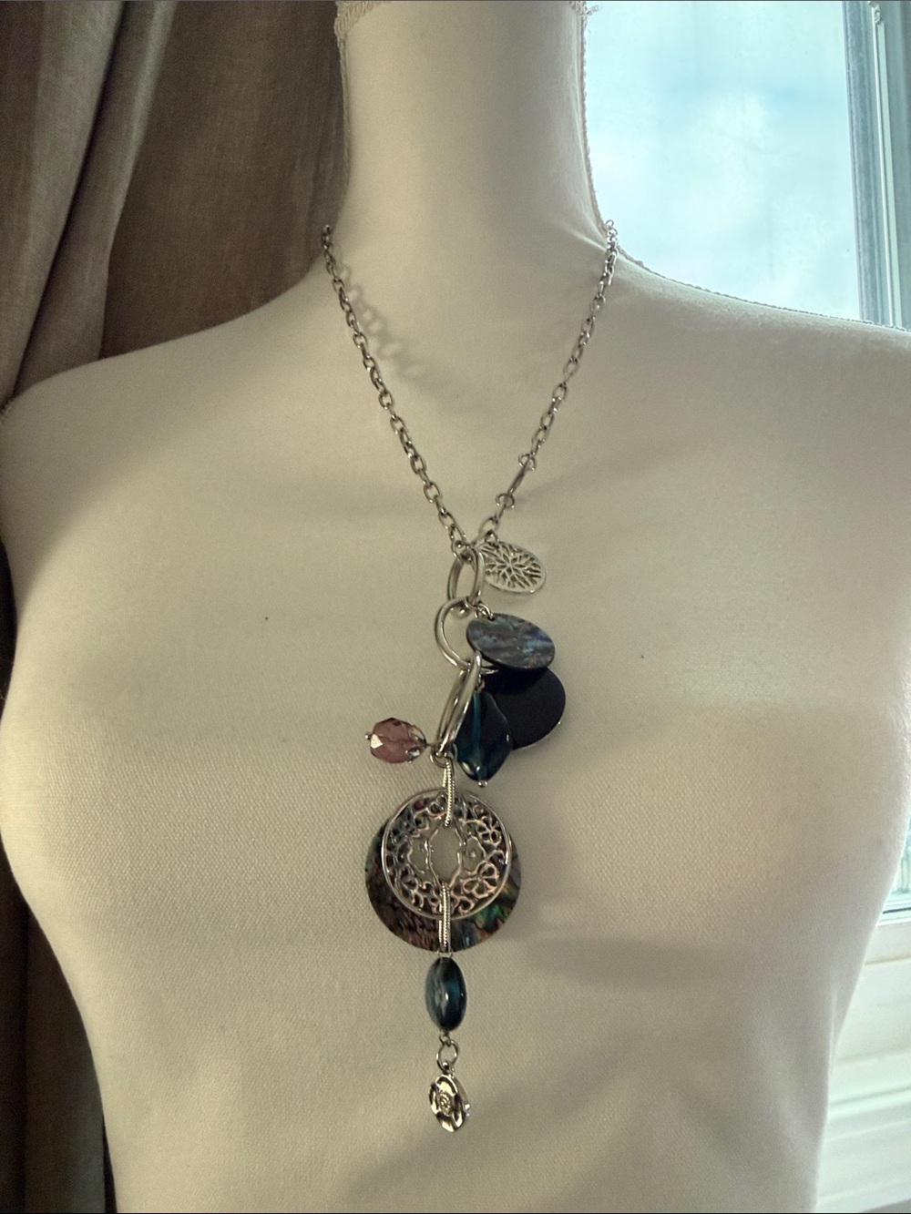 Lia Sophia “Neptune” Silvertone Multidisk Necklace